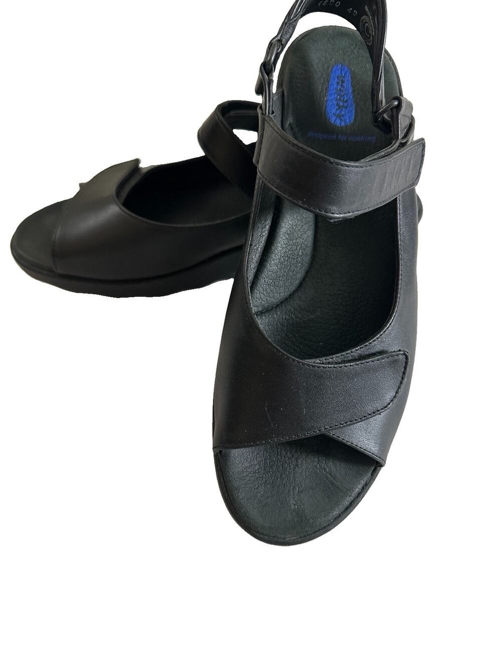 Wolky Shoes Womens Size EU 40 Black Leather Slingback Sandals Wedge Comfort 1890